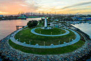 Aerial view of Lions Lighthouse in Long Beach, California, United States.