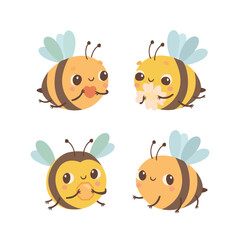 Set of cute bees. Cartoon wasps. Honey bees vector clipart