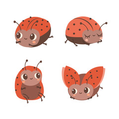 Ladybugs. Cartoon insects set.
