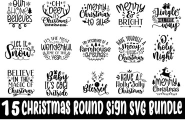 Fototapeta Round Christmas Signs SVG Bundle - Christmas SVG Bundle - Round SVG Files - 15  Farmhouse Cut Files - Clip Art - Printable Art Print obraz