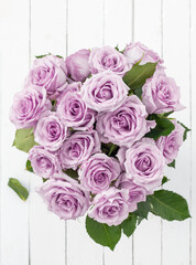 bouquet of delicate pink roses top view