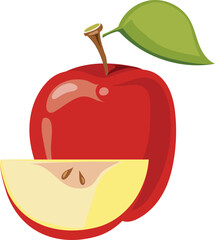 Red apple with fruit slice cartoon icon