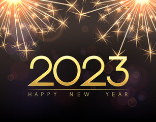 Vector Christmas background with sparklers and inscription Happy New Year 2023.