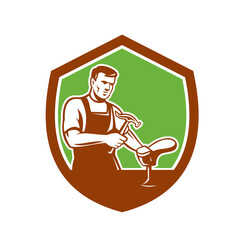 Shoemaker With Hammer Shoe Shield Retro