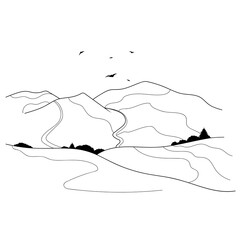 Fototapeta premium landscape line mountains drawing sketch