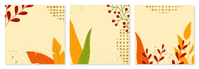 Fototapeta na wymiar Autumn background. Fall season banner with leaves. Abstract floral poster design. Sale, Thanksgiving concept with leaves. Vector illustration.