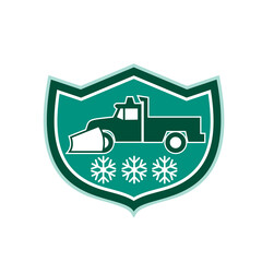 Snow Plow Truck Snowflakes Shield Retro