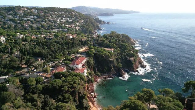 Aerial view of the Costa Brava in Girona Blanes cala Sant Francesc and Marimurtra botanical karting
