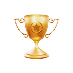 Gold trophy icon 3d rendering illustration