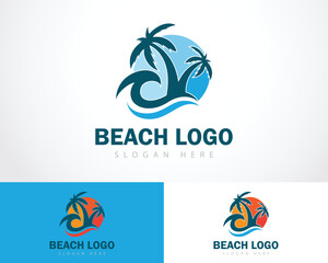 Fototapeta na wymiar beach logo creative design concept sun sunrise travel logo tree design natural tropical emblem
