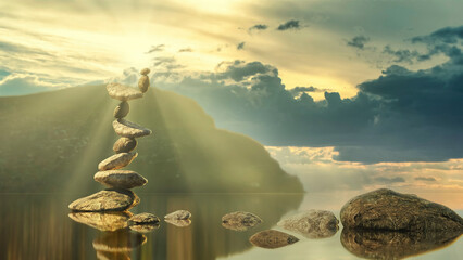 pyramid stones in the water brings good luck, zen stones, latza, troll stones. lucky stones, spa treatments.