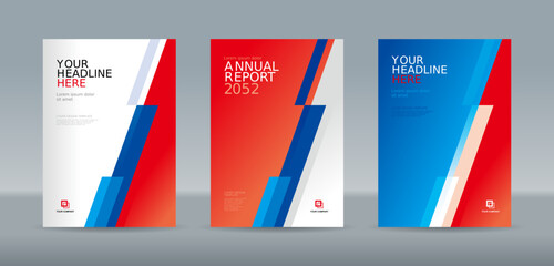 Modern abstract random transparent bar red blue white background A4 size book cover template for annual report, magazine, booklet, proposal, portfolio, brochure, poster