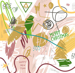 Merry Christmas and Happy New Year texture. Hand drawn abstract background. 