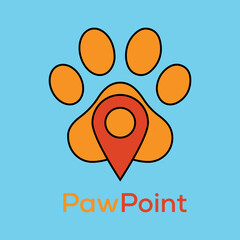 Paw point Logo, pet cat meow location logo, colorful, unique, modern, creative, vector, illustration, romanArts49