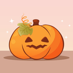 Cute Halloween pumpkin. The main symbol of the Happy Halloween holiday. Orange pumpkin with cut scary good joy smile for your Halloween background, postcard, poster, banner or stickers.