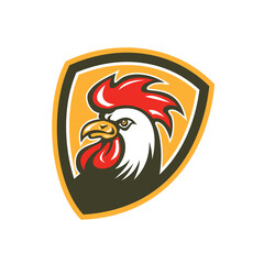 Chicken Rooster Head Mascot Shield Retro