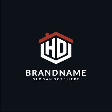 Initial letter HD logo with home roof hexagon shape design ideas