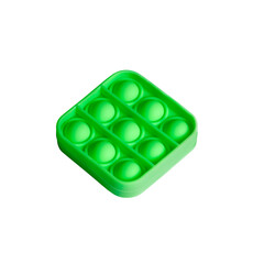 Green popit fashion toy. Square toy made of silicone. Design for children. PNG with transparent background.