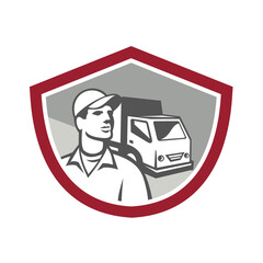 Removal Man Delivery Van Shield Retro