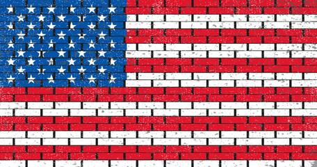 USA flag. American flag on grunge textured brick wall. Vector special design background. The dimensions are perfect and suitable for printing.