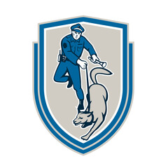 Policeman With Police Dog Canine Crest Retro