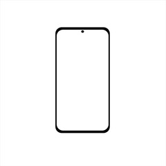 Modern black smartphone with round front camera and white empty screen on white background. Vector illustration. Minimal concept