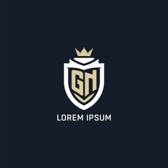 Initial letter GN shield and crown logo style, esport team logo design inspiration © Adef