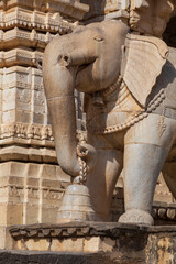statue of elephant at entrance of Krishna Meera Temple in Amer