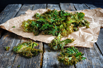 Crispy baked kale chips with spices