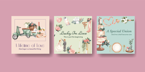 Banner template with gorgeous green wedding concept,watercolor style