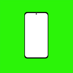 Modern black smartphone with round front camera and white empty screen on toxic green background. Vector illustration. Minimal concept