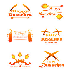 Happy Dussehra vector illustration badges, emblem, logo typography set.
