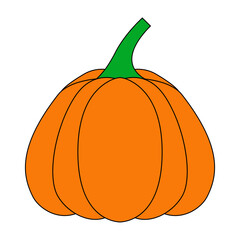 Pumpkin with a black outline. Vector illustration of a hand-drawn pumpkin on a white background. An element for autumn decorative design, an invitation for Halloween.Pumpkin Icon White Background 