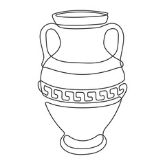 One line drawing of ancient Greek clay vase, isolated on white background. - obrazy, fototapety, plakaty