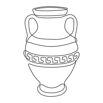 recommend clip art: One line drawing of ancient Greek clay vase, isolated on white background.