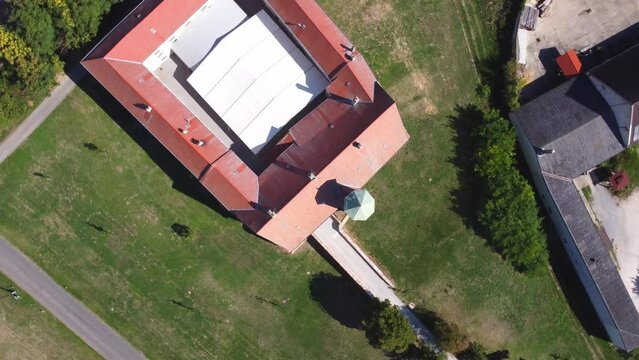 Top down view Of Castle Jedenspeigen In Austria - aerial drone shot
