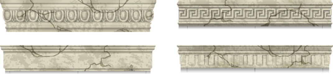 Cracked Marble Cornices Realistic Set © Macrovector