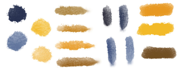 Colorful brushstroke design vector set blue, orange and yellow tones color png , autumn mood
