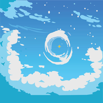 Blue sky clouds vector. Clean style anime. background design with shine shooting star