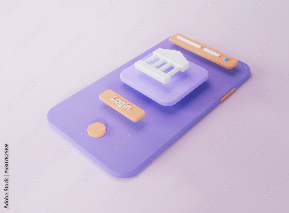 Poster 3d smartphone with banking application. mobile banking concept. 3d rendering.