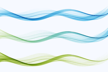 Bright fresh collection of soft blue-green waves. Abstract smooth soft dividing lines, trendy headers or footers