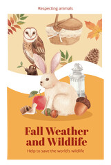 Poster template with autumn outfit woodland life concept,watercolor style