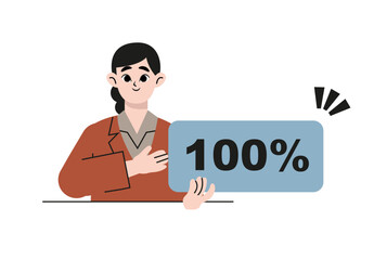 Happy woman holding to-do list with checkboxes. To do list, done job, checklist, 100 percent. Flat vector illustration isolated on white background