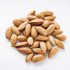 fresh almonds in shell on a white background