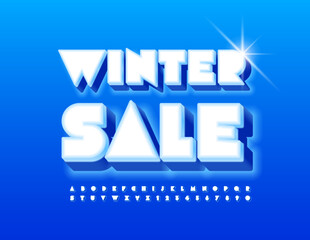 Vector advertising promo Winter Sale. Stylish Artistic  Font. Snow White Alphabet Letters and Numbers set