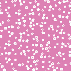 Simple vintage pattern. small white flowers . pink  background. Fashionable print for textiles and wallpaper.