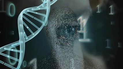 Animation of dna strand over numbers and eye - Powered by Adobe