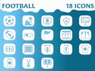 Blue And White Colour Football Icons Set In Flat Style.