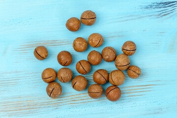 Organic Macadamia nut natural macadamia. Healthy product. Selective focus