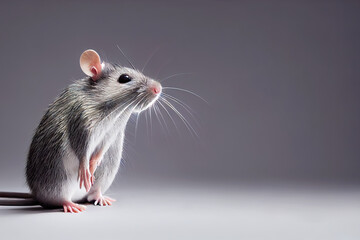 Studio portrait of cute mouse standing in grey environment